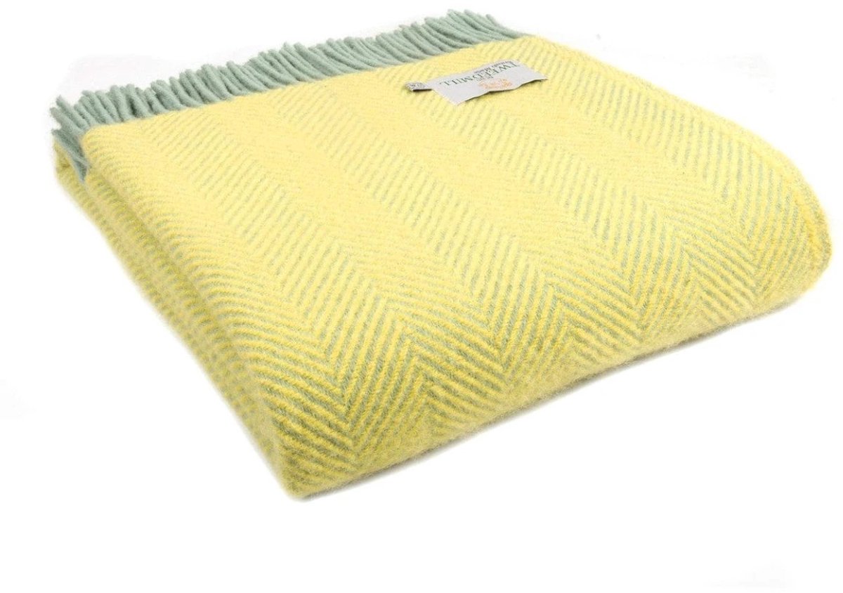 Tweedmill Plaid Visgraat Geel en Groen (Lemon and Ocean) - 150x183 - Nieuw Wol - Tweedmill UK