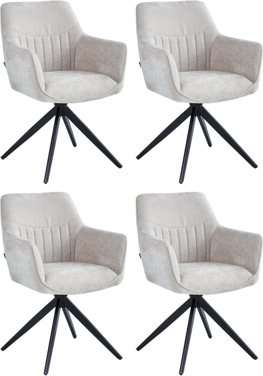 Colenis® - New Yade Eetkamerstoel - Set Van 4 - Beige - Chenille Stof - Industrieel - 180° - Draaistoel