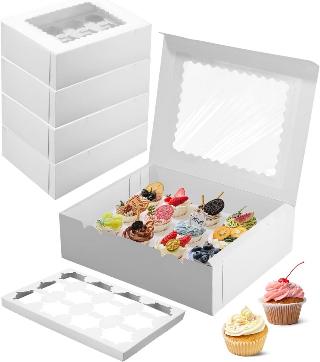 Voordeelverpakking 10x Muffin Doosjes met 12 Vakken - Wit Karton met Kijkvenster