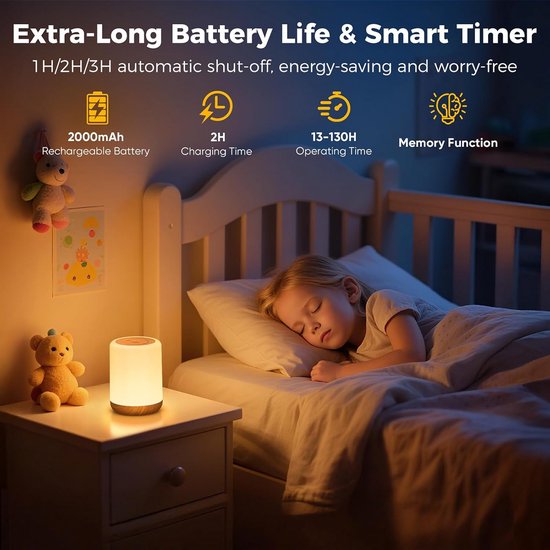 Dimbare LED Touch Nachtlamp voor Kinderen met 256 RGB Kleuren van Merkloos — afbeelding 4