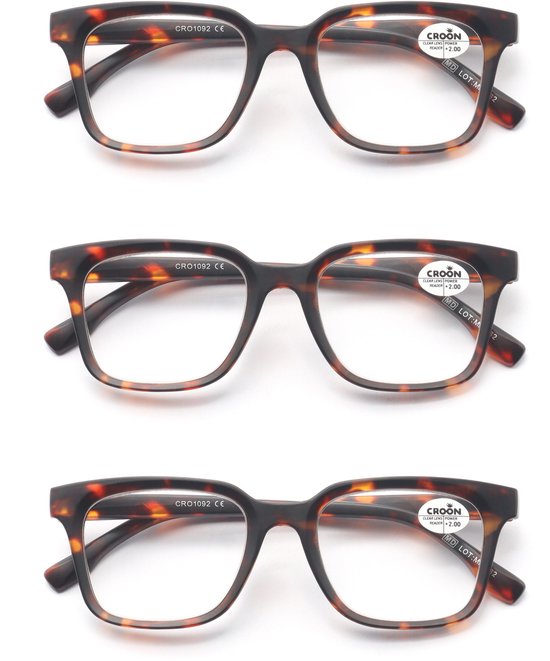 Ensemble de 3 Lunettes de Lecture Premium SQUARE - Puissance +3.50 - Havanna Tree - Pour Dames & Messieurs - Design Italien - Ajustement Universel