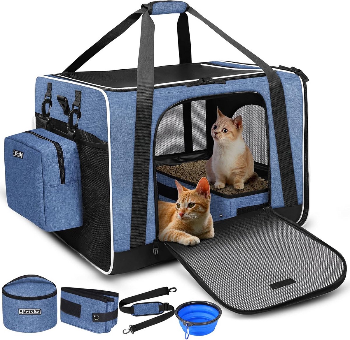 Extra Grote Inklapbare Kattendrager met Kattenbak - Reismand voor Grote Katten of Twee Kleine Huisdieren