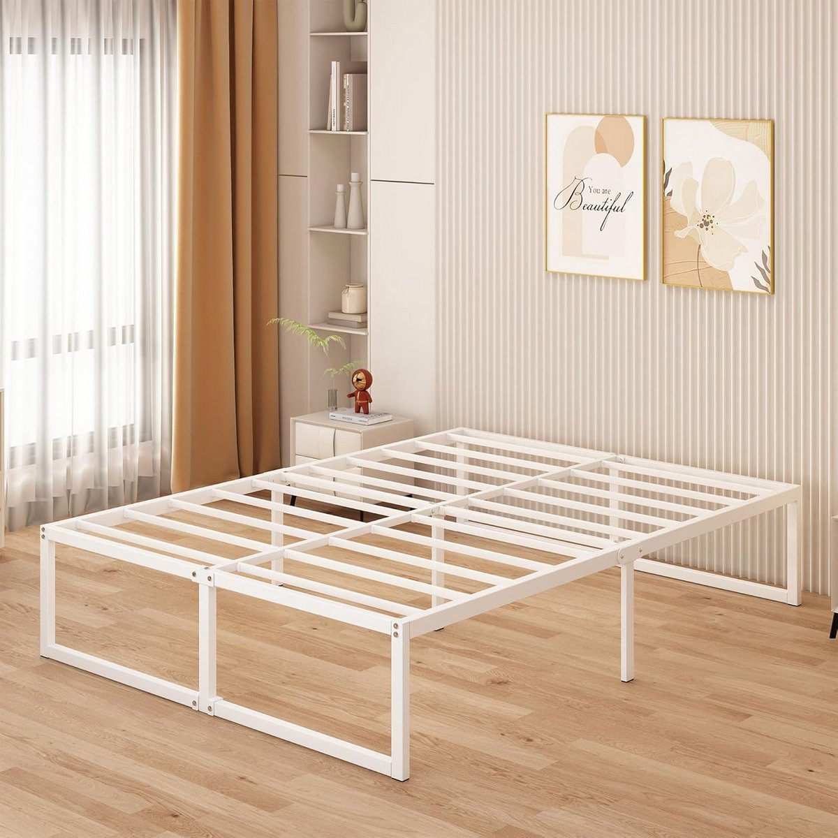 Bedframe Metaal - Stevig Bed - Opbergruimte Creëren - Stille Nachtrust - 140x190 cm - Wit