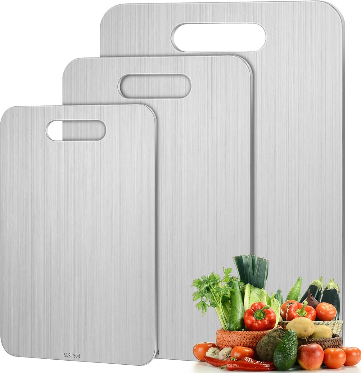 Set van 3 RVS Snijplanken, Vaatwasmachinebestendig voor Keuken