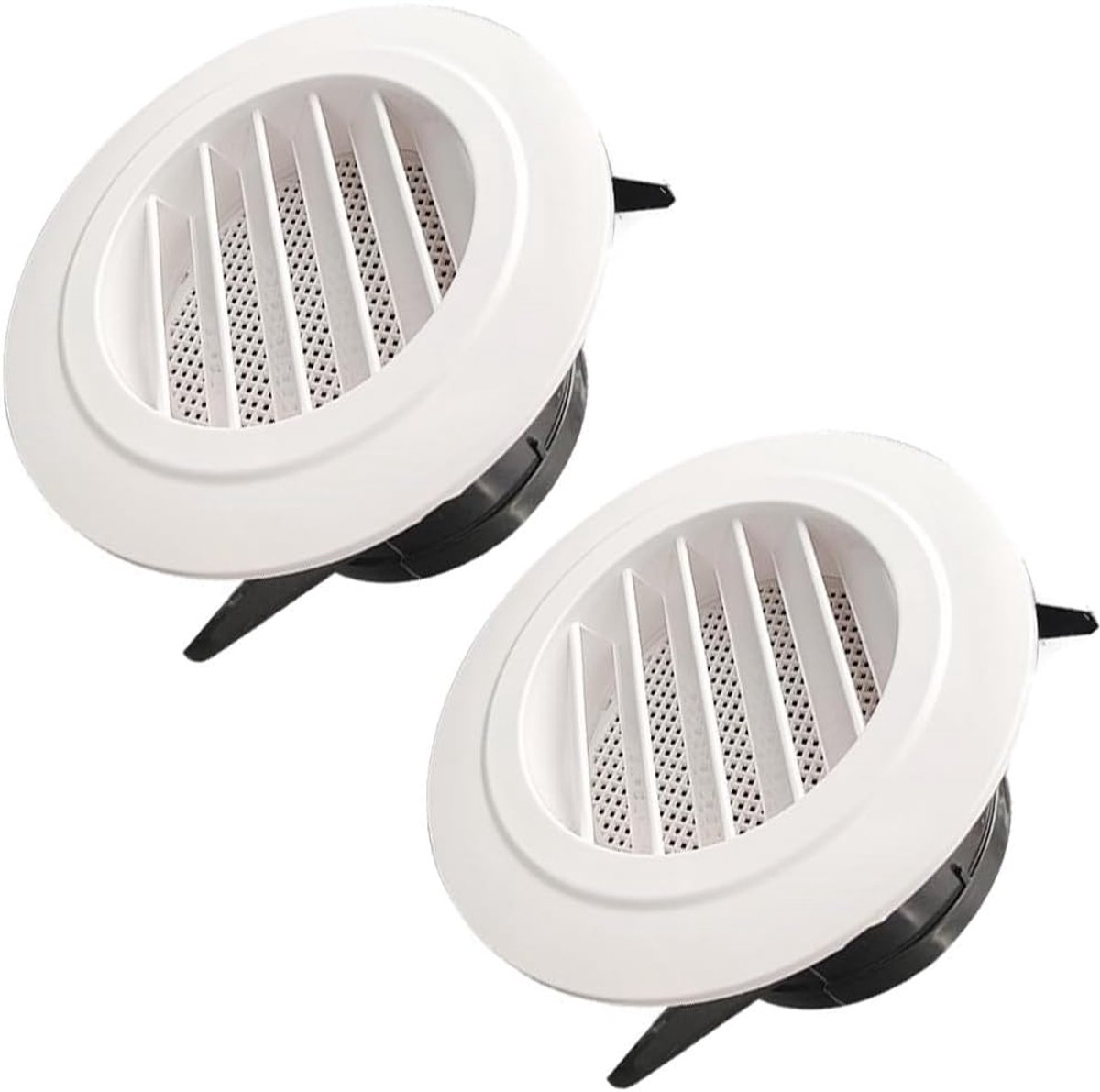 Set van 2 Ronde Ventilatie Roosters met Insectenhor voor Binnen en Buiten - Wit en Zwart
