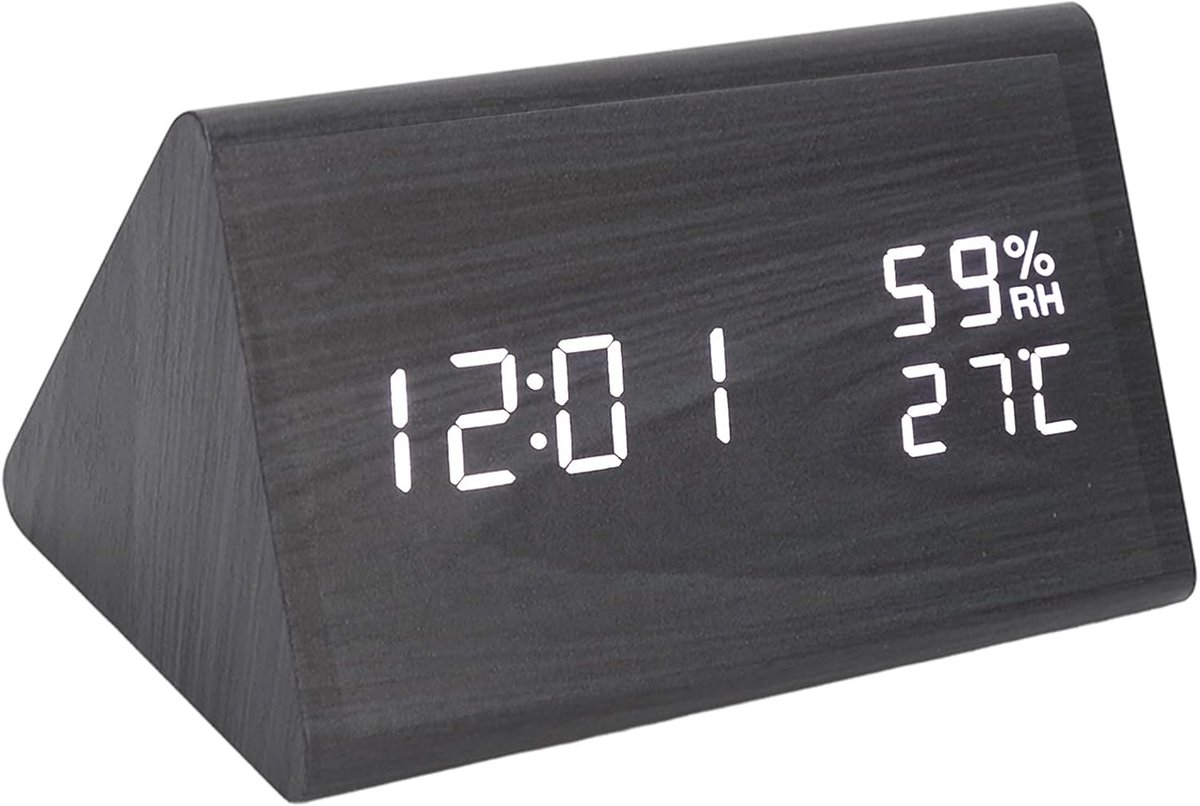 Digitale Houten Wekker met LED Display - Temperatuur, Vochtigheid en Geluidscontrole