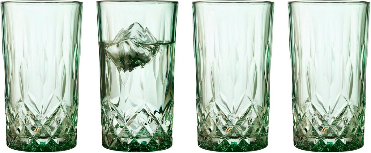 Set van 4 Hoge Drinkglazen 38 cl Groen - Tijdloos en Stijlvol Glaswerk