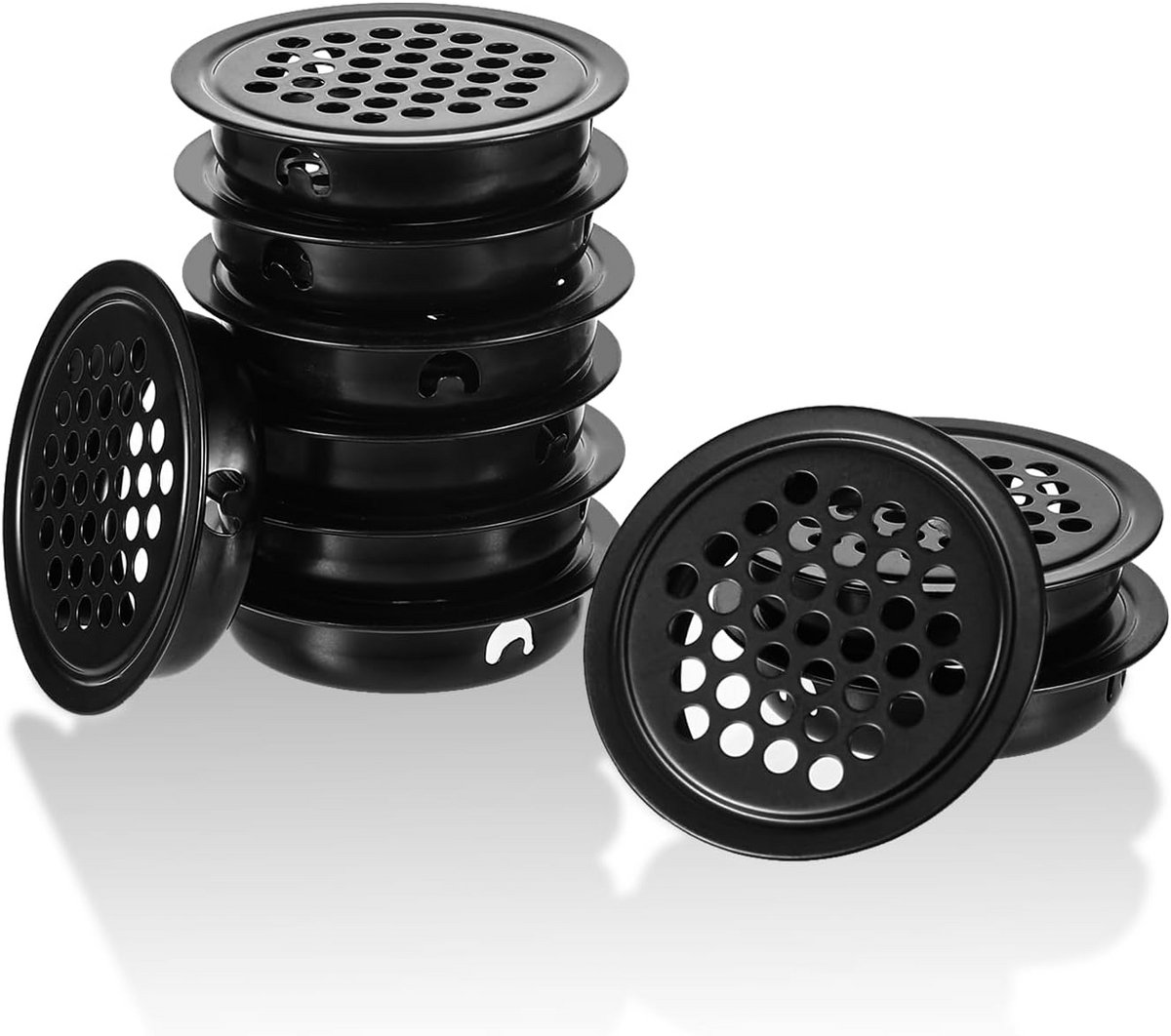 Set van 12 Zwarte Ventilatiegrilles RVS voor Kasten en Meubels