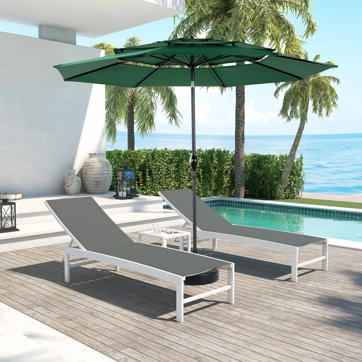 Wishdor - Tuinparasol - Dubbelzijdig - Met Slinger En Kantelfunctie - Voor Tuin Of Terras - Staal - Donkergroen - 14,8 Ft