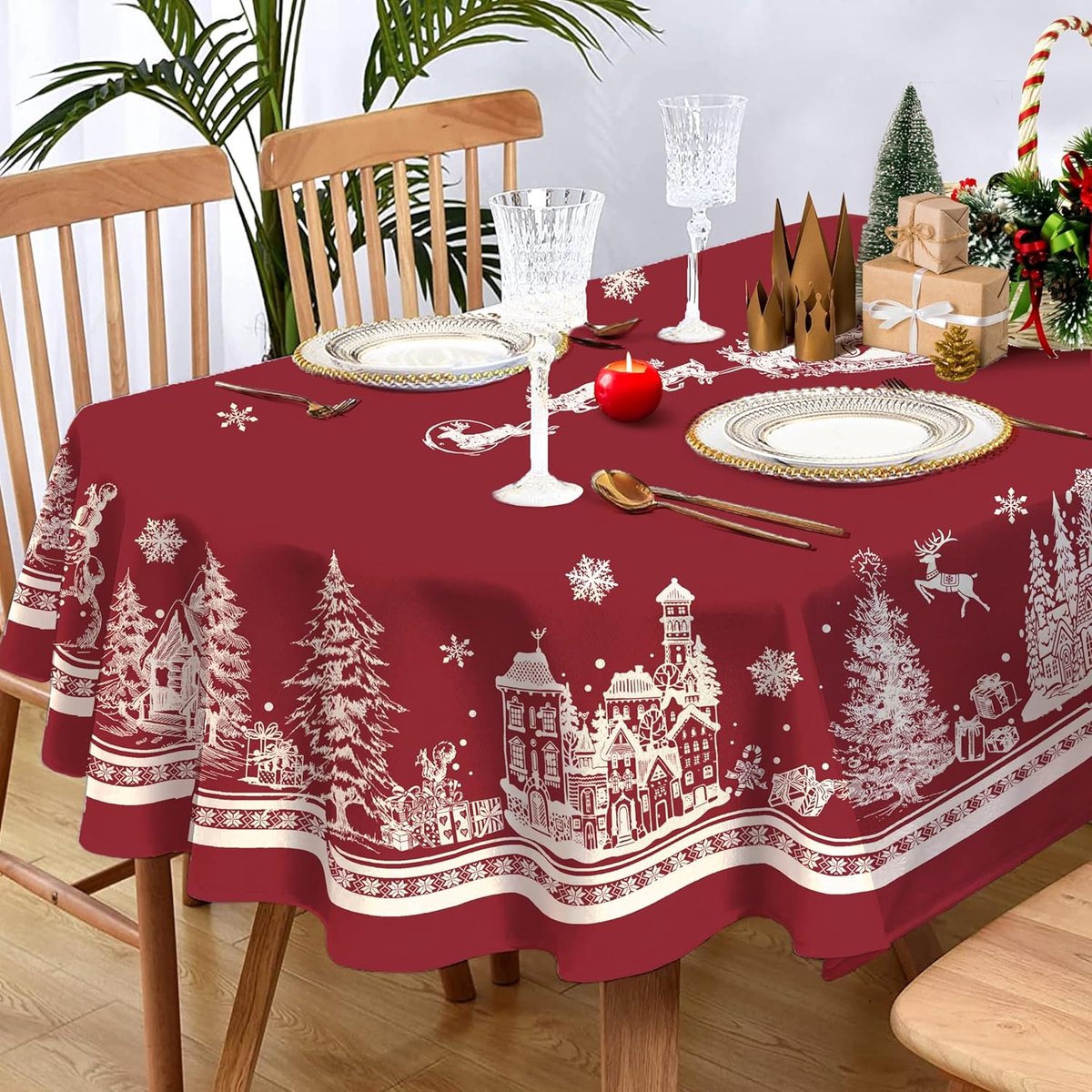 Ovaal Kerst Tafelkleed 150x200 cm - Waterdicht en Strijkvrij Tafelkleed Kerstboom Design