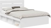 Wit bedframe met hoofdeinde van massief grenenhout, 160x200cm, met opbergvakken.
