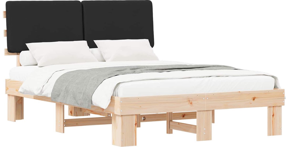vidaXL - Bedframe - met - Gevoerde - Hoofdbord - Zwart - 150 - x - 200 - cm