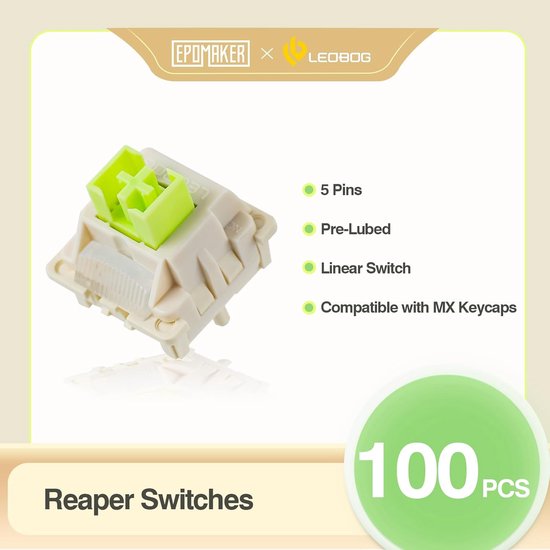 100 Stuks Lineaire Keyboard Switches - Factory Gesmeerd - 5-Pin voor Mechanisch Gaming Toetsenbord van Merkloos — afbeelding 3