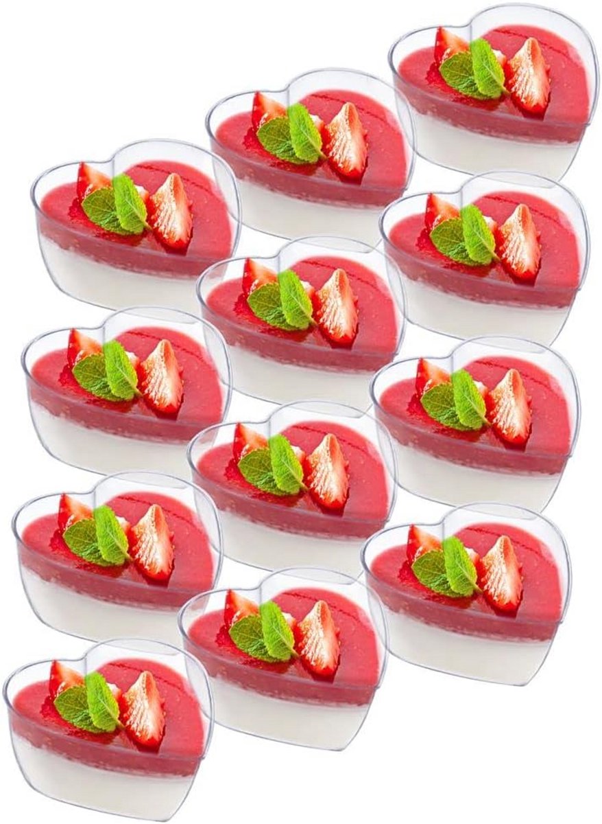 12-delige Herbruikbare Dessertcupjes Hartvorm - Portieglaasjes 120 ml