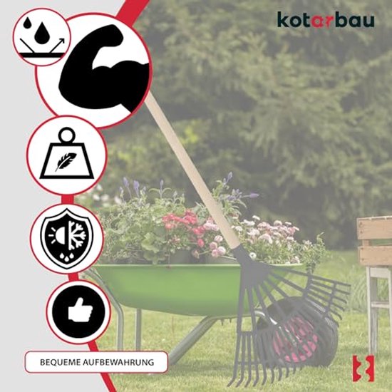 KOTARBAU® Bladhark, Tuinhark van Kunststof, 44 cm, Zwart, met Steel, Gazonhark, Waaierbezem, Lichtgewicht Hark, Stevige Hark van Merkloos	 — afbeelding 5