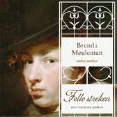 Boekomslag van 'Felle streken' met een schilderij van een persoon met hoed en de titel in sierlijke letters.
