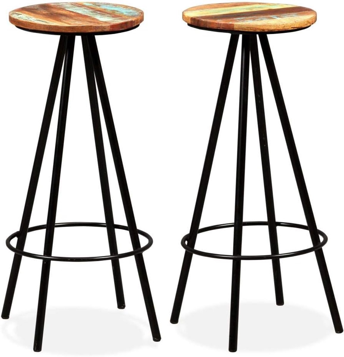 Set van 2 Ronde Barkrukken - Hout en Staal - 76 cm Hoog