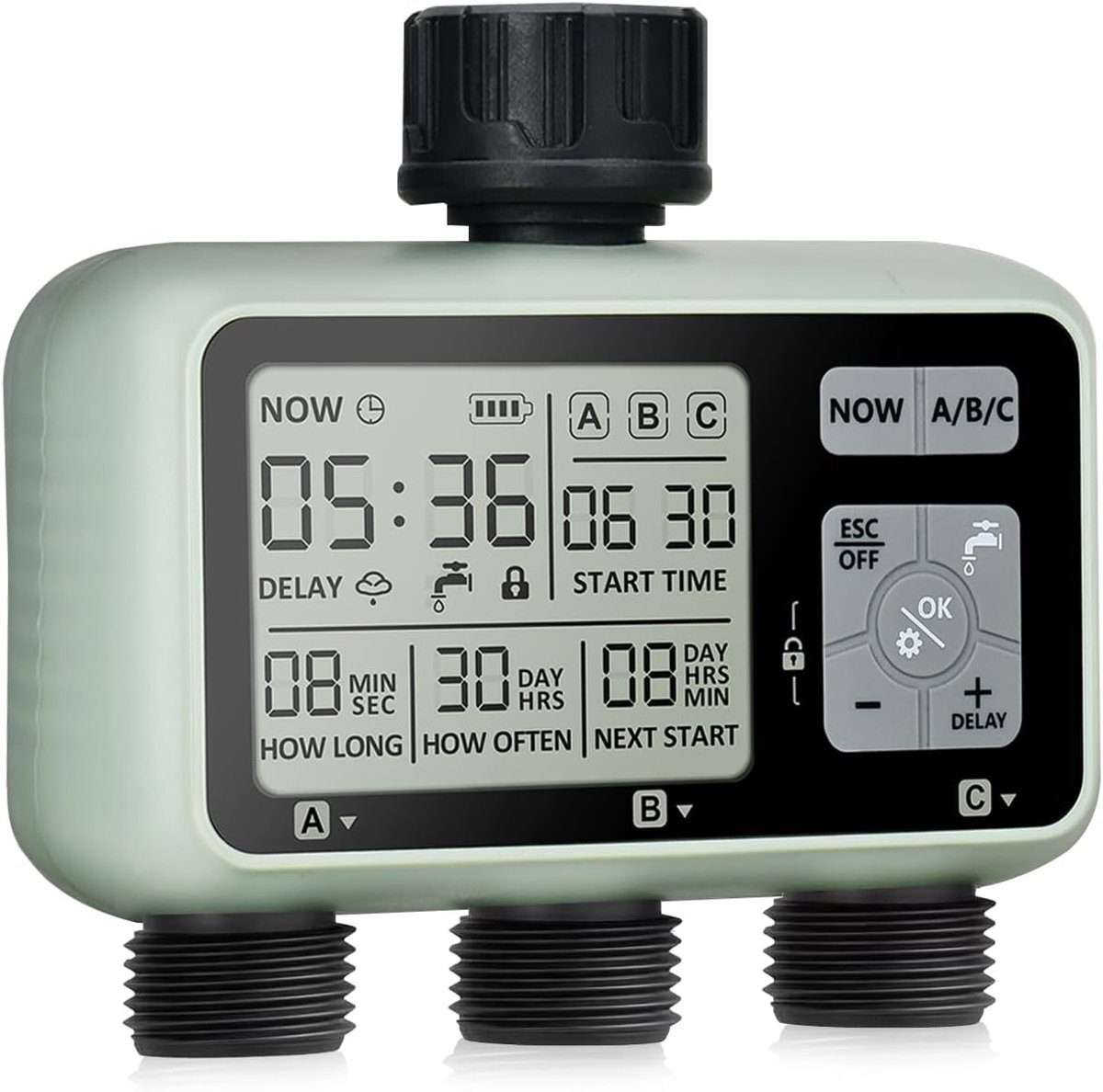 Water Timer - Automatisch Besproeiingssysteem - Gazon Onderhoud - Drie Uitgangen - 17 cm - Grijs