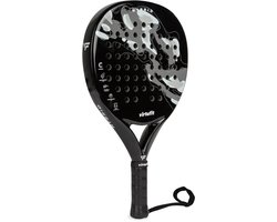 VirtuFit Hybrid Padel Racket - Zwart / Grijs - Druppelvormig Blad - 365 gram - EVA Soft Kern - Carbon Fiber - Met Polskoord - Voor Gemiddelde Spelers