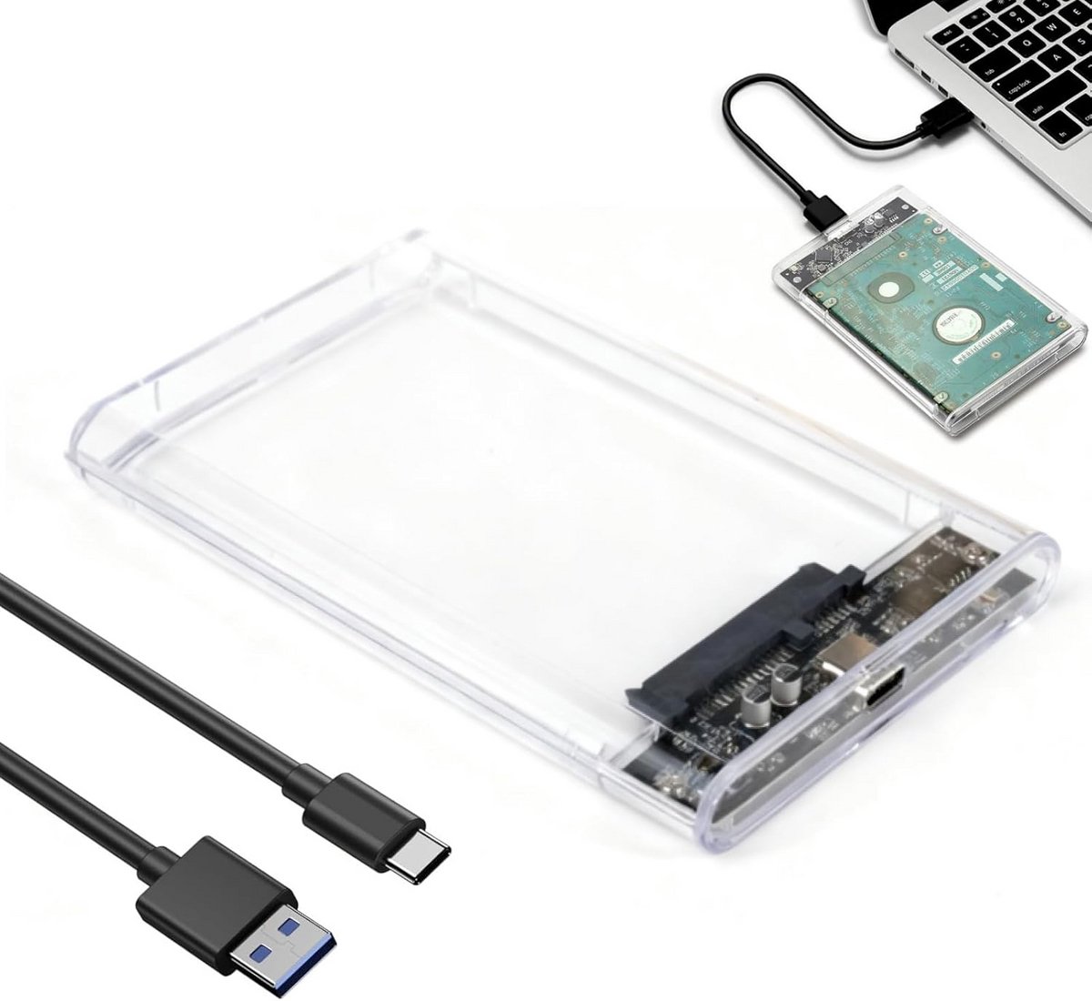 Externe Behuizing 2,5 inch voor SATA HDD SSD - USB C 3.1 Gen 2 6 Gbps - Transparant