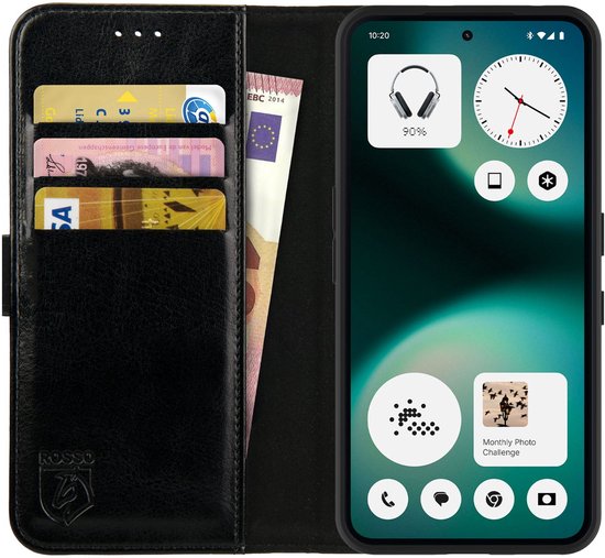 Rosso Element Adapté pour Nothing Phone (3a) Lite | Étui portefeuille | Étui portefeuille | 3 passes | Fermeture magnétique | Fonction de support | Noir