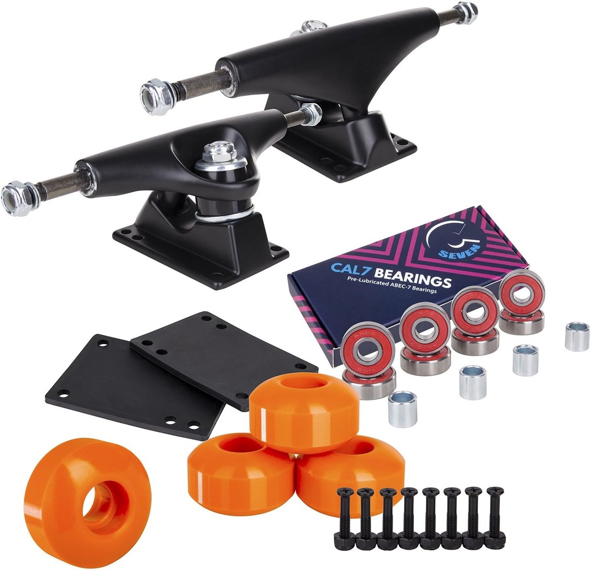 Skateboard Onderdelenset V5: Trucks Wielen en ABEC-7 Lagers Oranje