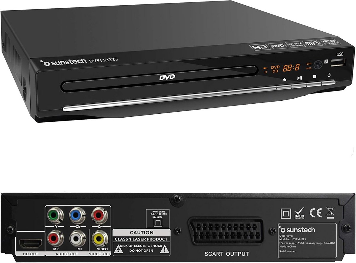 Compacte Zwarte DVD Speler met HDMI en USB - Speelt DVD, CD, MP3 en JPEG af