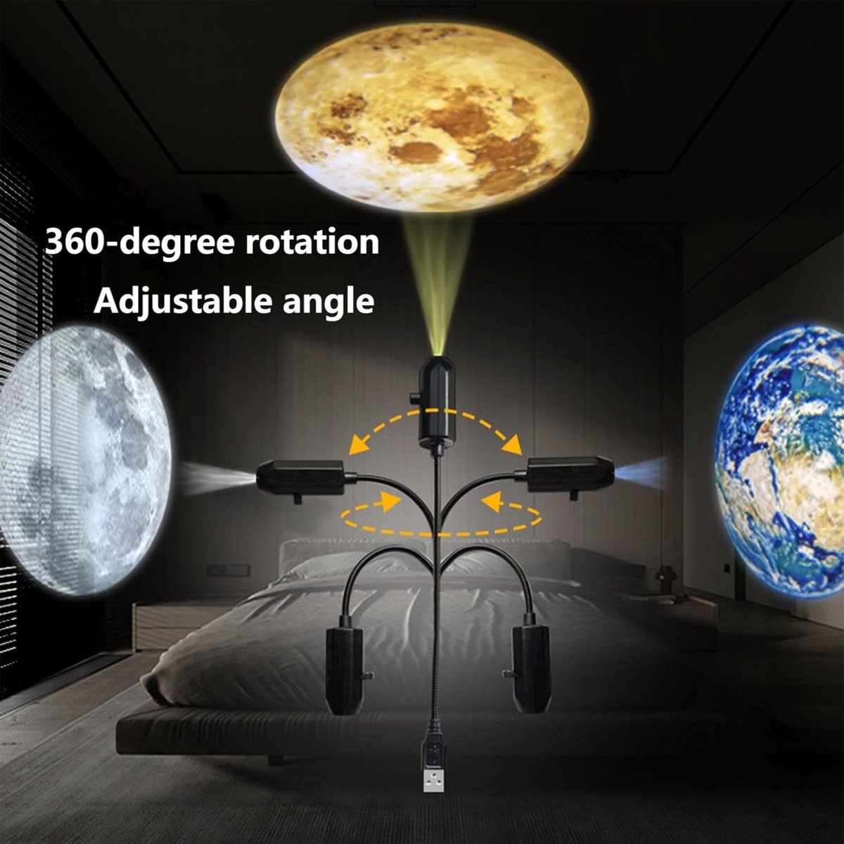 Projector - Planet Projector Sterren Nachtlamp - Galaxy Projector voor Slaapkamer en Kinderkamer - Ruimtelamp met Planeten - USB Aangedreven - 10 Patronen - 1 stuk – foto 5