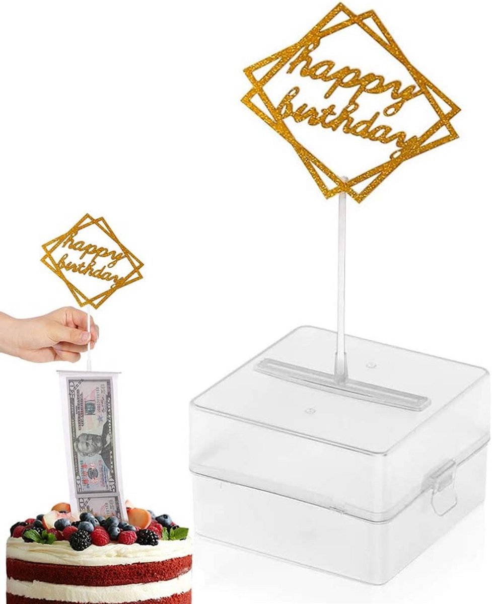 Geld Uittrekset voor Taart - Verjaardag Verrassingsdoos met Spaarpot en Topper
