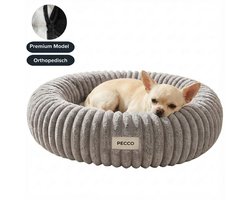 Pecco Orthopedische mand voor hond en kat - Rond met ribstof - Diameter 50 cm - Lichtgrijs