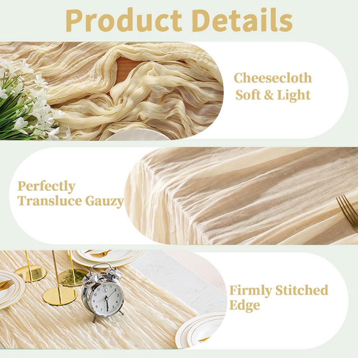 Lange Beige Tafelloper 90x300 cm - Rustiek Gaas voor Boho Decoratie Bruiloft en Feest