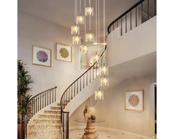 Glitzerlife Hanglampen - 10xG9 - Hoogte verstelbaar - Modern design - Kristalglas materiaal - Ø44cm - Chroomkleurig - Hanglamp Trapgelege Eetkamer Woonkamer