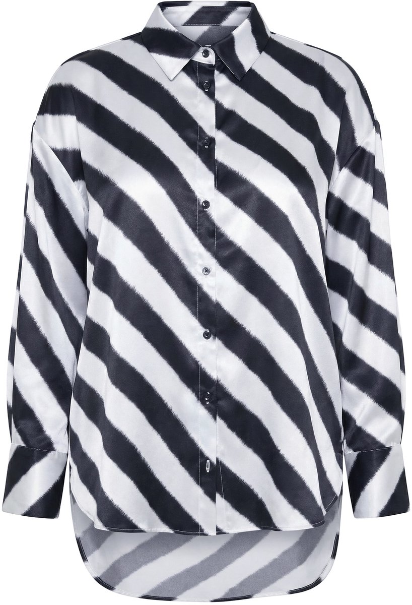 Studio Untold - Dames - Overhemdblouse oversized model satijn dwarsstrepen - Zwart - Maat 50+