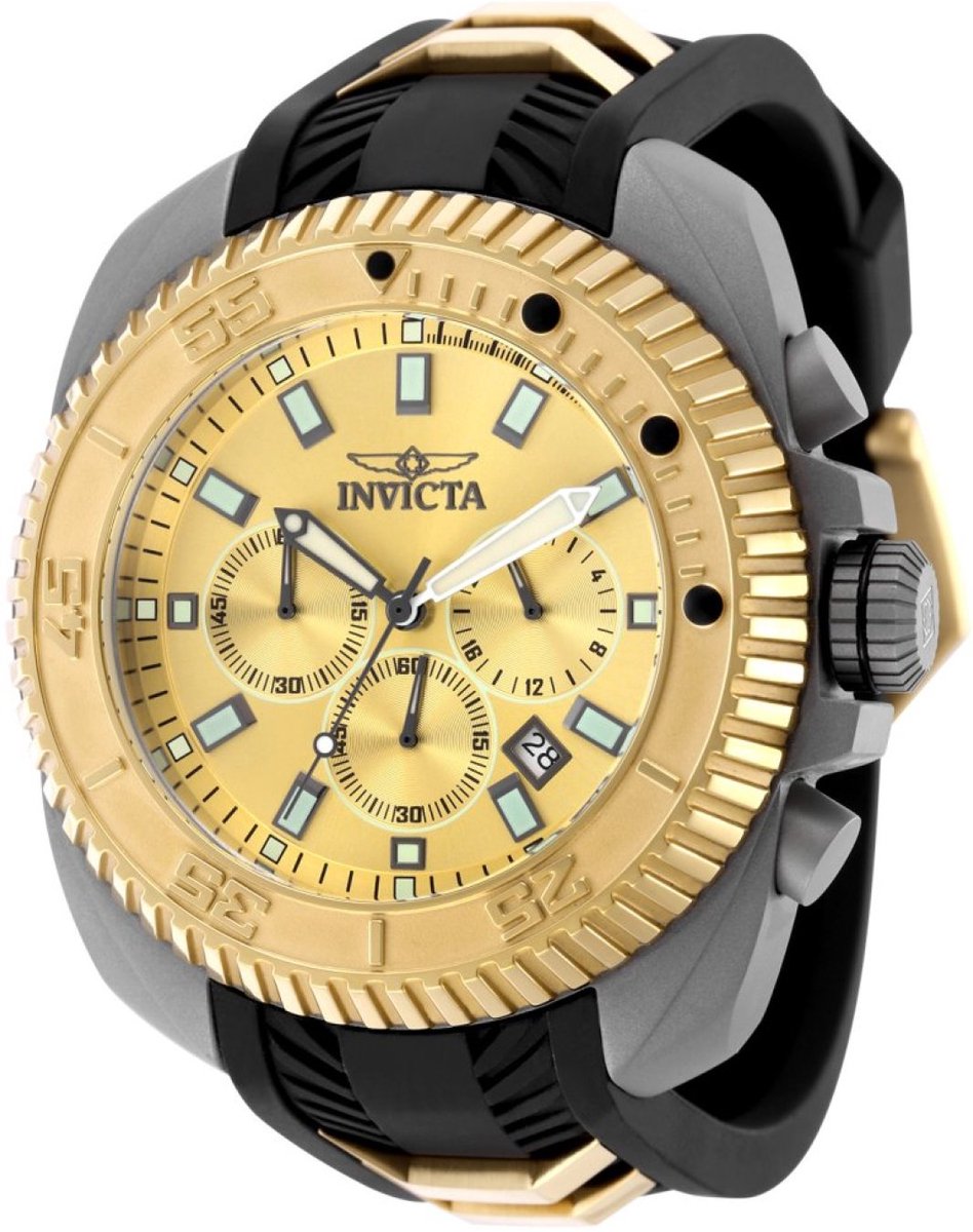Invicta Coalition Forces 49793 Heren Horloge - Waterdicht - Analoog - Quartz Uurwerk - Roestvrij Staal met gouden Wijzerplaat - 50mm
