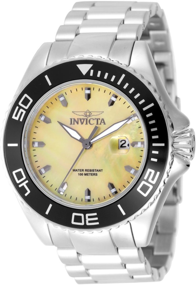 Invicta Pro Diver 49640 Heren Horloge - Waterdicht - Analoog - Quartz Uurwerk - Roestvrij Staal met Gele Wijzerplaat - 48mm