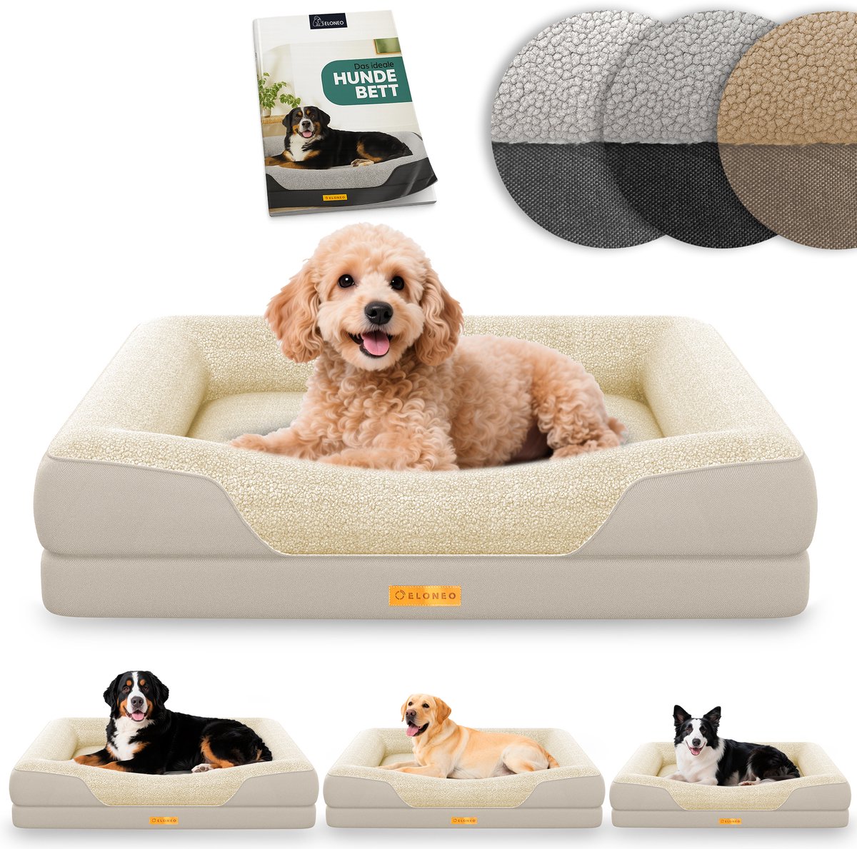 ELONEO Orthopedisch Hondenbed – S – Creme