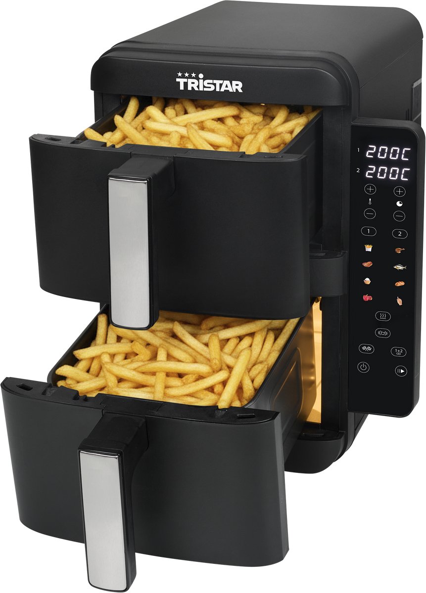 Tristar FR-9074 - Stack airfryer XXL - 9L - 2 onafhankelijke kookzones - Dubbele gestapelde lades - 8 kookprogramma's - 2400W - PFAS-vrij - Bespaart 45% Ruimte - 6 personen — afbeelding 1