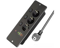 Uittrekbare bureaubladstopcontact, drie gaten, ingebouwd stopcontact met 4 USB-poorten, ingebouwd stopcontact met USB-C, bureaubladstopcontact met afzonderlijke schakelaar, snelladen, zwart