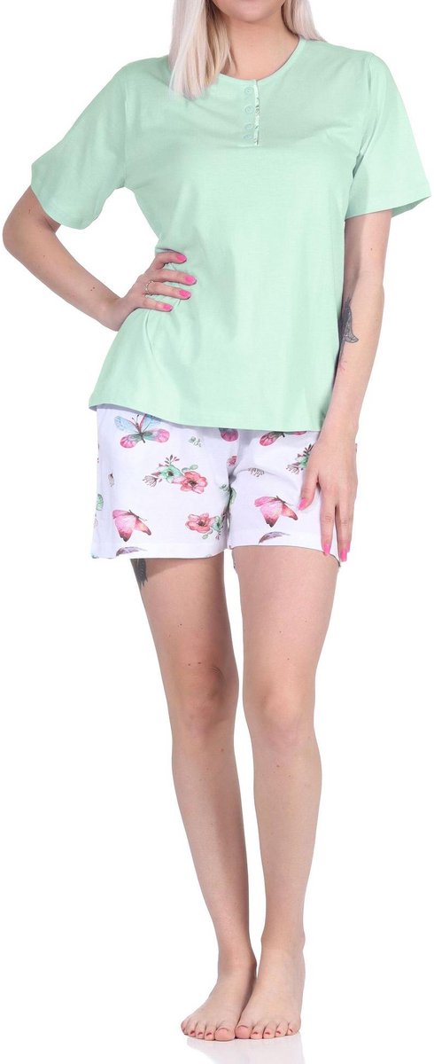 Normann dames pyjama shorty met korte mouwen en capri pyjamabroek in Floral Allover Print helltürkis