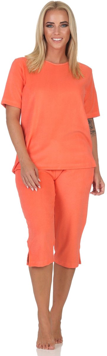 Normann damespyjama met korte mouwen in badstof capri - ook ideaal als homewear orange