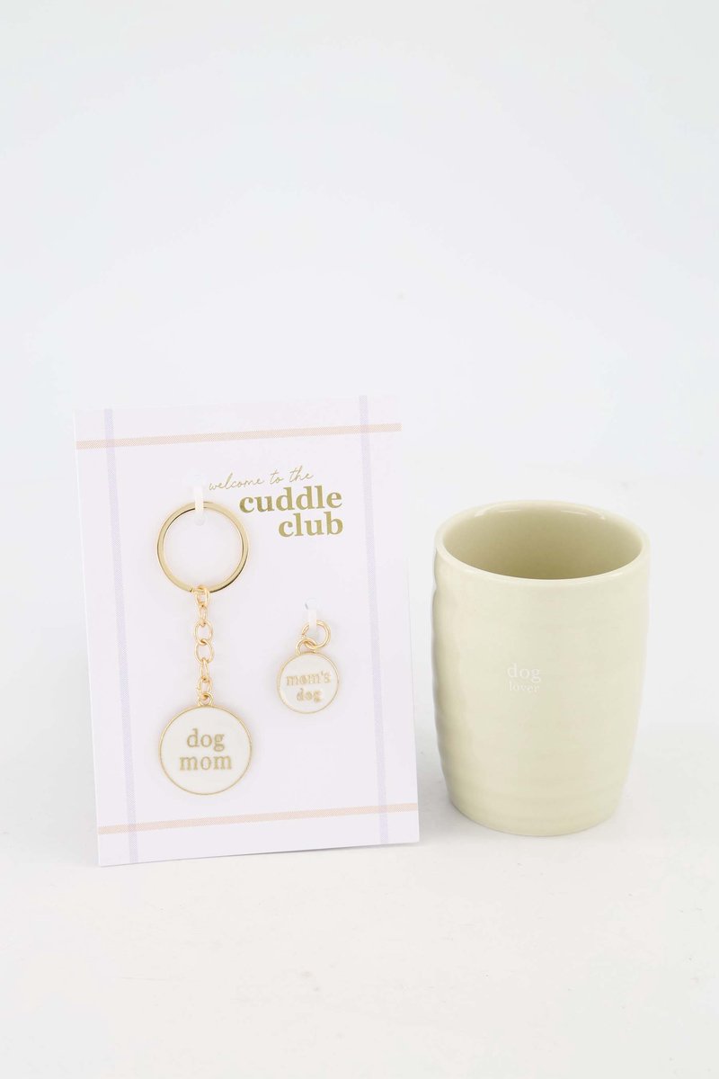 Zusss Cadeauset Koffiemok En Sleutelhanger/Penning Dog Mom - Cadeau - Verjaardag Keramiek Wit / Goud / Zand
