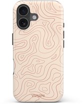 Étui de téléphone VivaLora Tough iPhone 17 avec MagSafe - Impression Wavy Lines - Coque téléphone 2-en-1 - Coque rigide et protection arrière silicone - Protection supplémentaire - Coque antichoc - Écru/Rouge