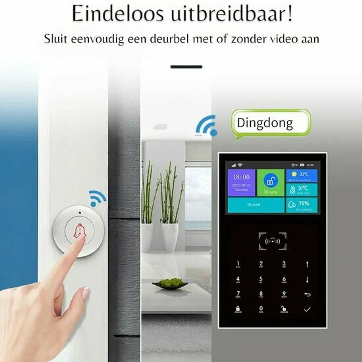 Alarmsysteem | Wifi | 4G doormelding | Helder display | Deur sensor | PIR sensor | Afstandsbediening | Sirene | Wit