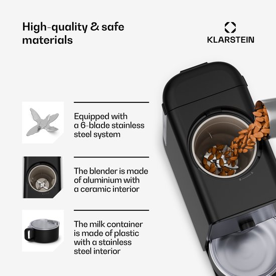 Klarstein Marcia Touch notenmelkmaker, 1200 W plantaardige melkmaker, 12 programma's, zelfreinigend, LCD-touchdisplay, 1,2 l roestvrijstalen kan, amandel-, haver- en sojamelkmaker van Merkloos — afbeelding 4