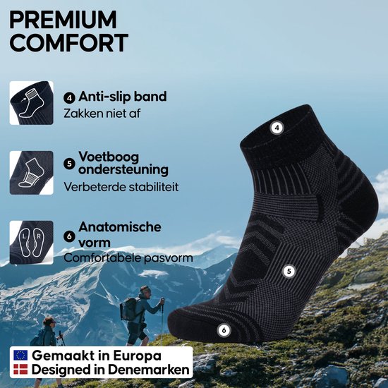 DANISH ENDURANCE Chaussettes de marche courtes en laine mérinos Femme et Homme - 3 paires - Taille 43-47