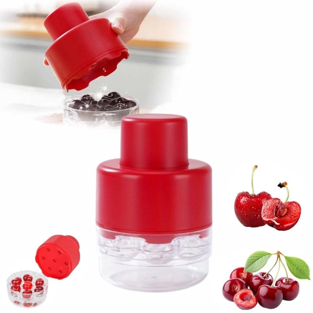 7-in-1 draagbare kersenontpitter - Keukengerei - dadelontpitter - persmodel - ABS - rood