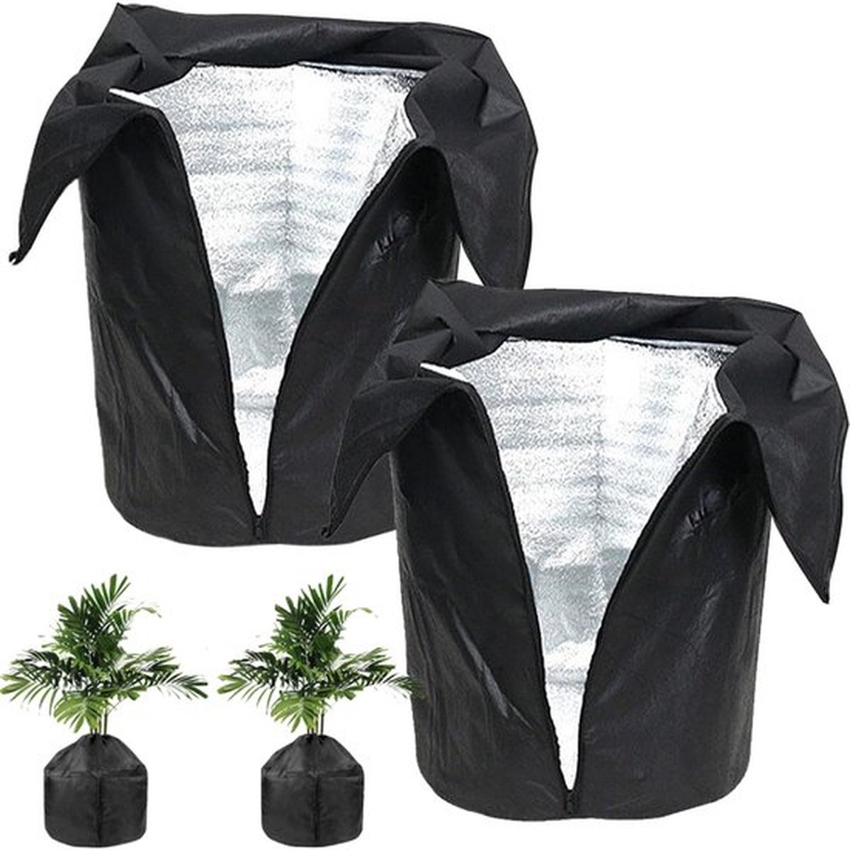 Vorstbescherming Set van 2 - Geïsoleerde Plantenhoezen met Dubbellaags Ontwerp - Verwijdbaar Trektouw voor Potten en Struiken - Winterharde Bescherming voor Terras en Tuin（45*50cm）