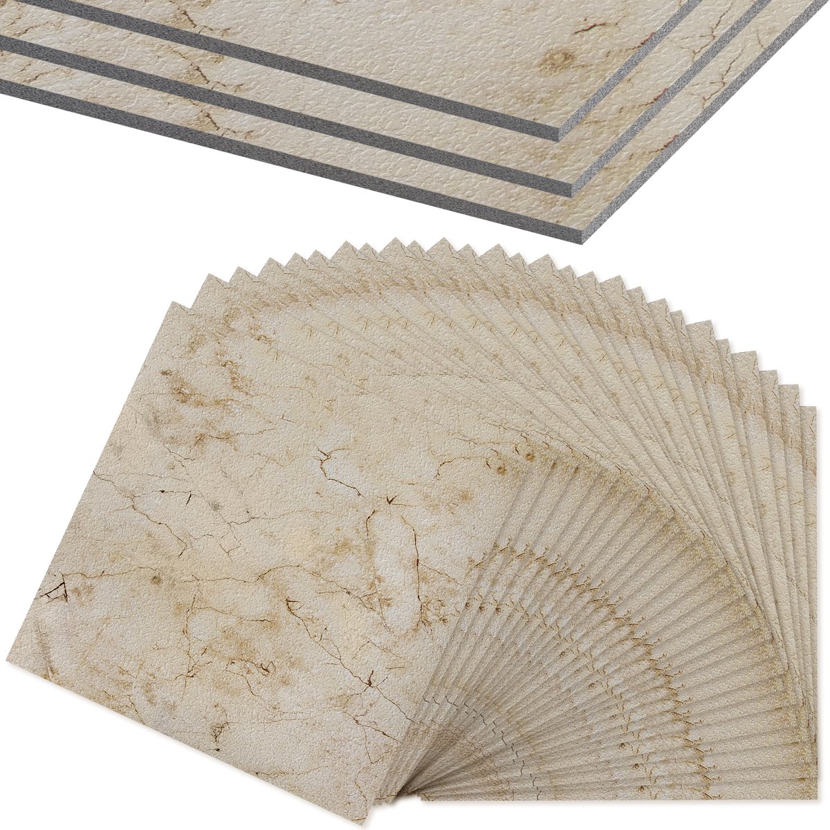 Aufun PVC-vloertegels 30 cm × 30 cm Vinylvloertegels met betonlook, 27 stuks vinylvloerstickers voor slaapkamer en keuken, 2,51 m², Beige