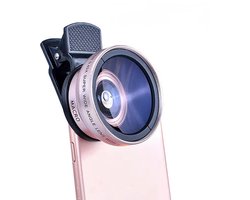 2-in-1 Universele Clip-On Smartphone Lens 37mm – Groothoek 0.45x + Macro HD Camera Lens - Geschikt voor alle iPhone-modellen & Android - Mobiele Telefoon Fotografie Accessoire- Roze