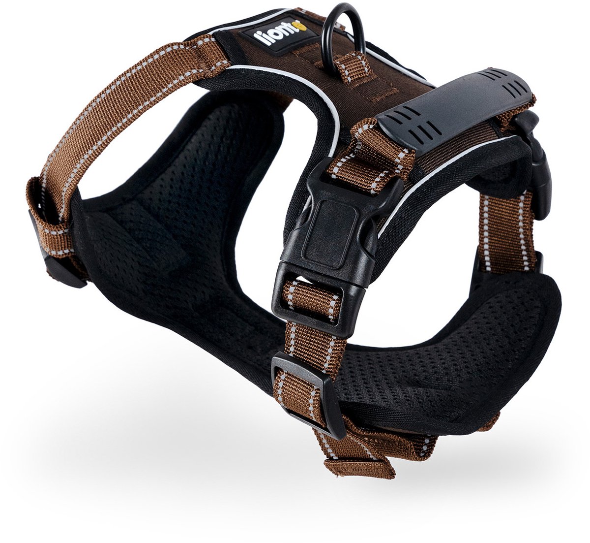 lionto anti-trek hondentuig, verstelbaar, reflecterend & ademend, bruin S